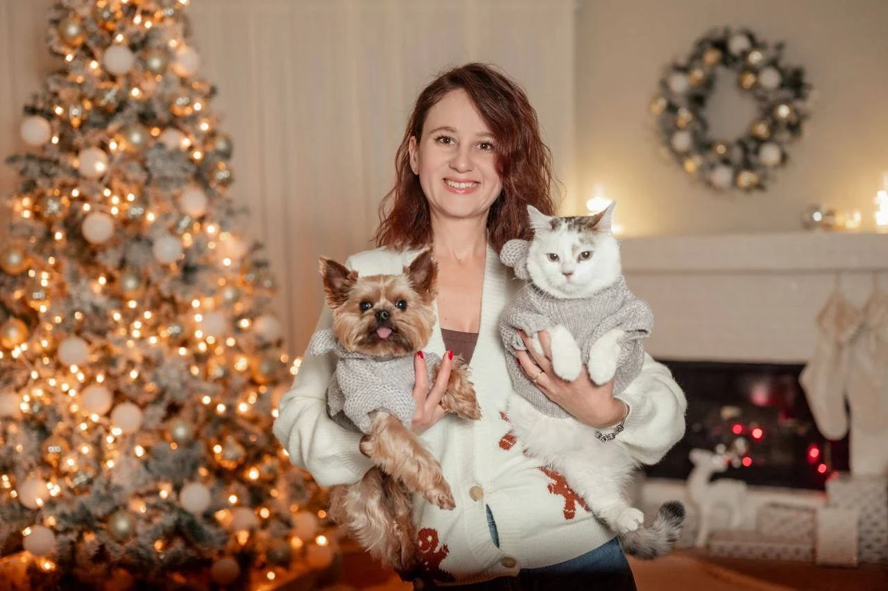Jane with her dog and cat